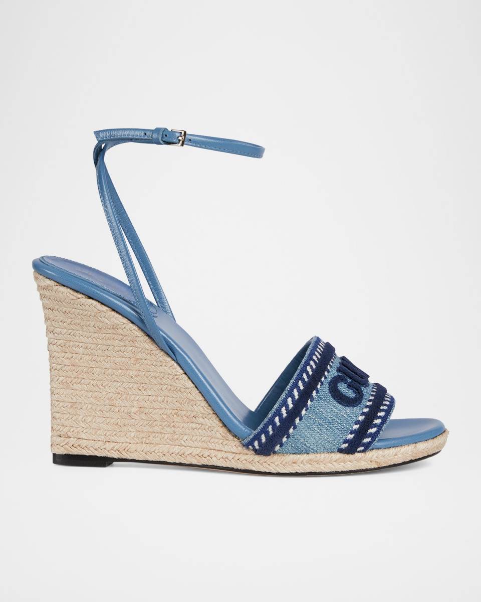 Ines Logo Denim Wedge Espadrilles